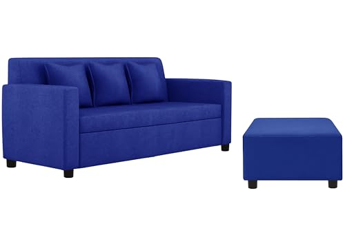 Image of 3+1+1 Seater Sofa Set with Ottoman -Modern Velvet Fabric Sofa Set for Living Room, Deep Seating Comfort with Cushions (Blue)