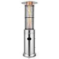 COSTWAY Outdoor Propane Patio Heater, 40,000 BTU Propane Heater with Dancing Flame, Portable Wheels, Stainless Steel Pyramid Floor-Standing Outdoor Heater for Balcony Backyard Garden, Silver