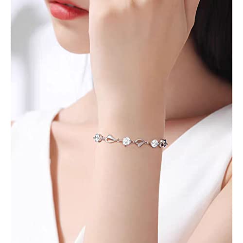 FuninCrea Silver Love Heart Bracelet Sparkle Cubic Zirconia Bracelet for Women Girls Vintage Classic Adjustable Crystal Friendship Bracelets Jewellery Gift for Birthday - Image 7