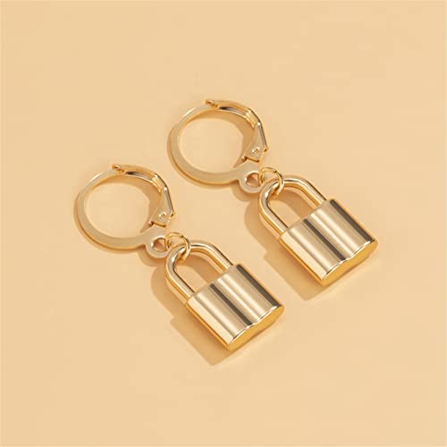 Chunyanan Simple Creative Personality Asymmetric Silver Metal Key Lock Dangle Drop Earrings Simulation Geometry Huggie Earrings For Women Girls Gift (Gold Key Lock Dangle Earrings) #TOP5