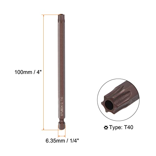 Harfington 10Pcs T40 Torx Bit 1/4" Hex Shank 4" Length Magnetic Security Star Screwdriver Power Tool, Red #TOP1