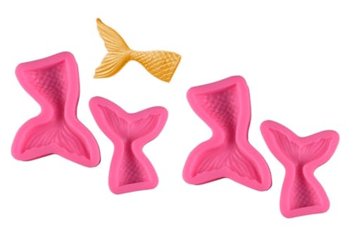 4Pcs Pink Mermaid Tail Mold,3D Animal Silicone Fondant Molds Small Resin Mermaid Tail Candy Chocolate Cookie Making Molds Tools Ocean Theme Cake Topper for Baking DIY Decoration