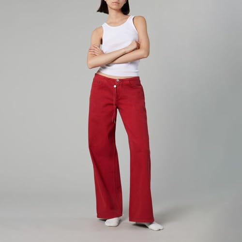 FOMOYUU Women’s Washed Jeans Straight Wide Leg Loose Denim Pants Baggy Low Rise Trousers Boyfriend Pants with Pockets2