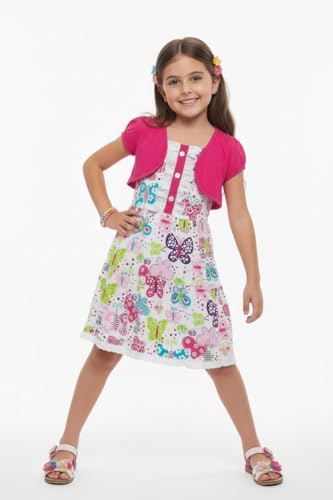 Image of ToBeInStyle Girls Two Piece Short Sleeve Dress and Matching Bolero Crop Cardigan Assorted Prints Cotton Blend Summer Outfit