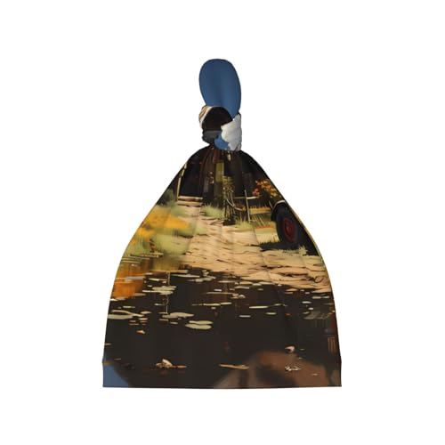 Texas Farm Tractor Print Newborn Baby Hat, Soft Top Knotted Beanie Cap, Cute Infant Headwear for 0-6 Months Welcome Party Black