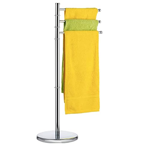 Toallero de Baño de Pie Mueble para Baño, toallero Metal Cromado 3 Barras, Accesorio de baño, toallero sin Taladro, Perchero Multiusos Barras Flexibles 87 cm Alto