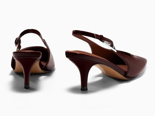 Image of Coutgo Womens Slingback Heels Kitten Low Heel Dress Shoes Closed Pointed Toe Buckle Pumps Work Wedding Shoes