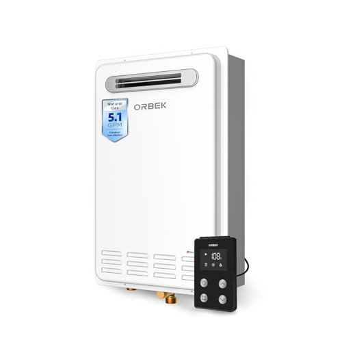 ORBEK Natural Gas Tankless Water Heater - Max 5.1 GPM 120,000 BTU Outdoor Installation - CSA Certified On-Demand Instant hot Water Heater 3/4' NPT Connector Size