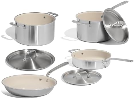 Made In Cookware - 7-Piece Ceramic Non Stick Pot and Pan Set (Stainless Handle) - 5-Ply Stainless Clad - Professional Cookware - Crafted in Italy - Induction Compatible - Thumbnail 2