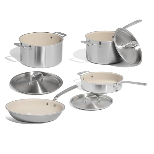 Made In Cookware - 7-Piece Ceramic Non Stick Pot and Pan Set (Stainless Handle) - 5-Ply Stainless...