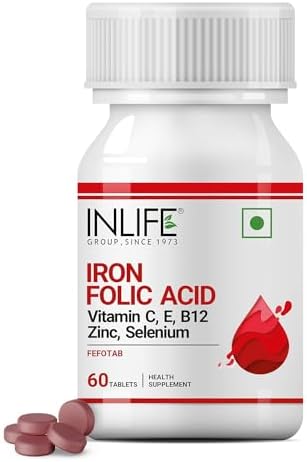 Chelated Iron Folic Acid Supplement with Vitamin C, E, B12, Zinc & Selenium for Men Women – 60 Tablets Chelated Iron Folic Acid Supplement with Vitamin C, E, B12, Zinc & Selenium for Men Women – 60 Tablets