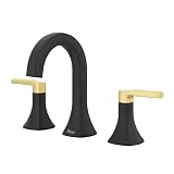 Pfister Vaneri Bathroom Sink Faucet 8 in Widespread 2-Handle 3-Hole NSF Certified Water-Efficient Matte Black and Brushed Gold Finish Push...