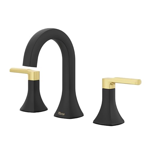 Pfister Vaneri Bathroom Sink Faucet 8 in Widespread 2-Handle 3-Hole NSF Certified Water-Efficient Matte Black and Brushed Gold Finish Push & Seal Drain LF049VRIBBG