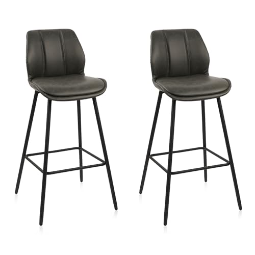 Counter Height Bar Stools Set of 2, Leather Barstools with