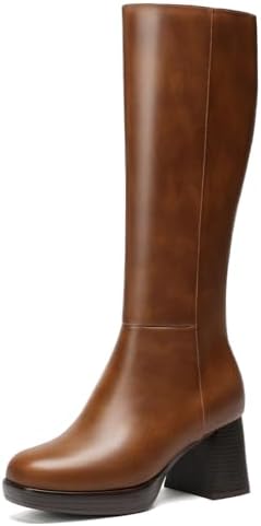 Wide Calf Platform Boots for Women, Knee High Boots with Square T...