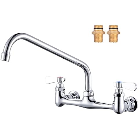 iVIGA Commercial Sink Faucet with 12” Swivel Spout, 8" Center Wall Mount Kitchen Faucet, Dual Handles Brass Utility Sink Faucet for Laundry Room Restaurant Compartment Sink, Polish Chrome Cover