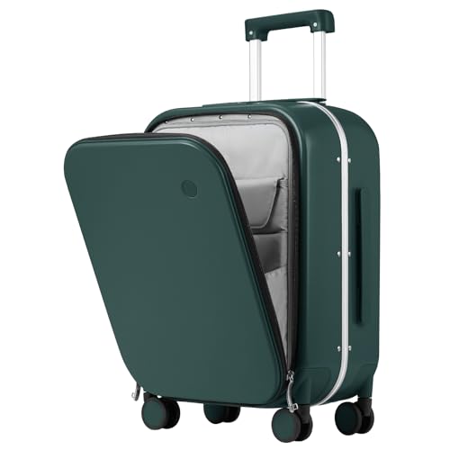 mixi Luggage Suitcase with Spinner Wheels, 24'' Checked Travel Luggage Aluminum Frame PC Hardside with TSA Lock & Cover - Blackish Green