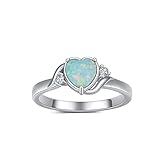 Shusukue Heart Shape Created Opal Ring 925 Sterling Silver October Birthstone Ring Engagement Promis