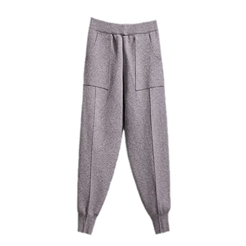 Pantalon tricoté femme taille haute gris confortable vêtement automne hiver maille