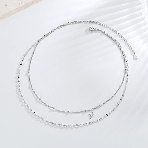 Collier double couche argent 925 avec étoile croisée symbole de liberté