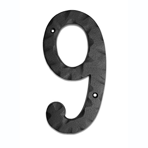 Image of NACH House Numbers for Outside, 6 inch Black Address Numbers for House - Number 9 - Rustic Numbers for Outside with Mounting Hardware