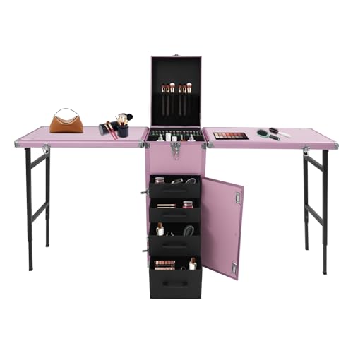 Repomanda, Valigetta cosmetica con 2 tavoli estraibili, trolley portatile per