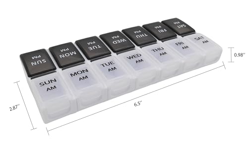 Image of 7 Day Weekly Pill AM PM Organizer, ShysTech Large Pill Case Pill Box for Pills /Vitamin /Supplements /Medication (Separable, Small Black /White) (Pack of 2)