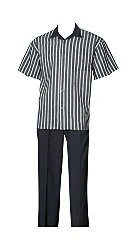 Fortino Landi Pinestripe Pattern Walking Suits W/Solid Collar & Solid Pants 2969-Black-Xxxxxx-Large-58 #TOP3