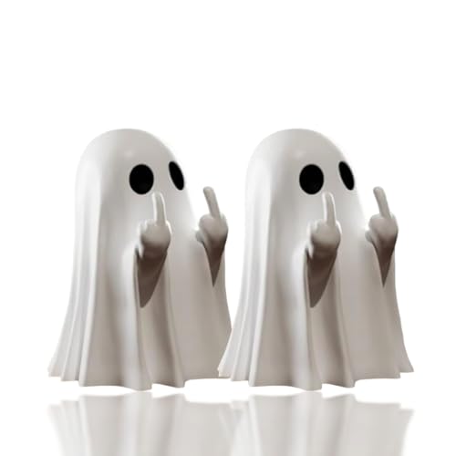 2 peças figura fantasma Halloween, decoração de fantasmas, esculturas assustadoras, espírito com dedo médio, para decorar no Halloween, Páscoa e festas de casas encantadas