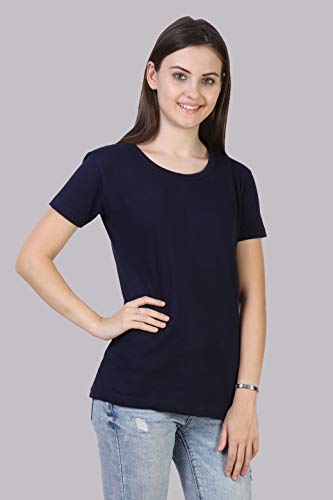 Image of FLEXIMAA Women's Cotton Plain Round Neck Half Sleeve T-Shirt