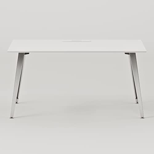 Image of Branch Office Desk, Modern Home Office Desk | Efficient Cable Management and Fast Assembly, Compact Workstation for Home or Apartment, 48 inch White Top, Mirror Base