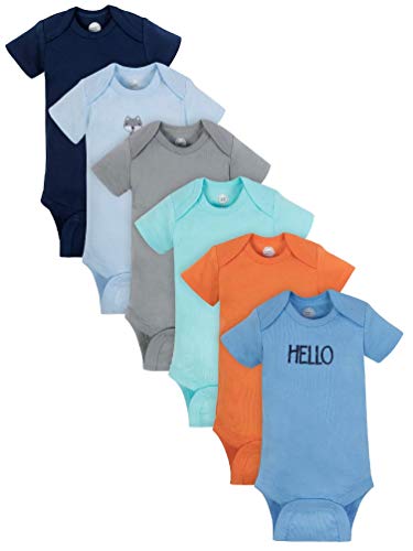 Wonder Nation Baby Boys Hello Short Sleeve Bodysuits, 6pk (6-9 Month) Blue