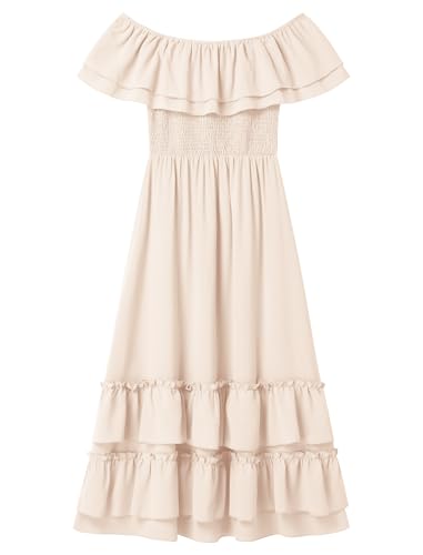 AWIBMK Mother Daughter Matching Boho Mommy and Me Dress Summer Casual Off Shoulder Smocked Tiered A-Line Maxi Dress2