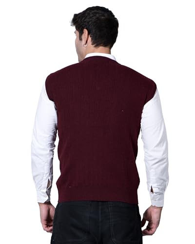 Image of Men Woolen V-Neck Solid Plain Design Sleeveless Pullover Heavy Rainbow Fabric Winter Wear Pure Wool Cardigan for Men Fully Warm Pullover Free Sizes