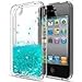 iPhone 4S Case for Girls Women, LeYi Cute Shiny Glitter Moving Quicksand Clear TPU Protective Phone Case Cover for Apple iPhone 4/ 4S/ 4G ZX Turquoise