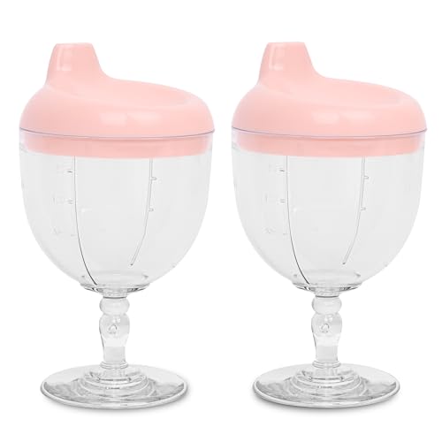 Image of GreenChoice Baby Sippy Cup Wine Glass - Fun No Spill Plastic Goblet for Kids - Perfect Beverage Mug with Lid for Birthday Parties and Celebrations - Ideal for Milk, Juice, and More! (Pink, 2)