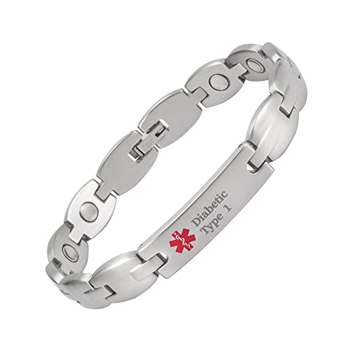 YINOX Bracelet d'alerte médicale pour Hommes Femmes en Acier Inoxydable personnalisé (Type diabétique 1) Cover