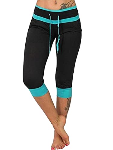 Tomwell Femme Pantalon Capri Été Léger Cordon Élastique Pantacourt Sport Pants 3/4 Longueur Pants pour Fitness Jogging Sweatpants Leggings Slim Pantalon Crayon Noir M