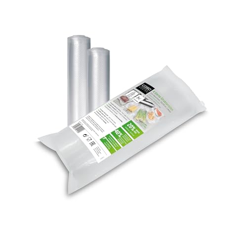 Caso 4 Estrellas Rollos de Bolsas de vacío para Alimentos Gofradas | 30 x 720cm | Todo Tipo envasadora al vacío, Muy Fuertes y Resistentes a los desgarros, 150μm, Sin BPA | 2 Rollos