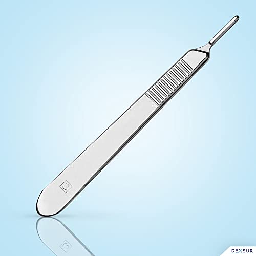 Image of Scalpel Blades Sterile High Carbon Steel Dermablade, # 10 Surgical Blades for Dermaplaning, Individually Wrapped Box of 100 Pcs + # 3 Scalpel Handle