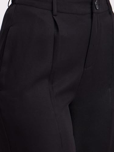 Image of FableStreet Women's Formal Trousers | High-Rise Pleated Wide-Leg Design | Solid Pattern with Plain Weave | Comfortable Office Wear for Business Meetings & Formal Events