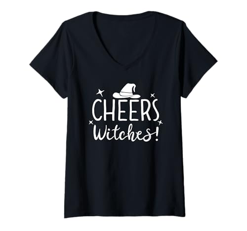 Mujer Cheers Witches Shirt,Drink Up Witches Tshirt,Halloween Witch Camiseta Cuello V