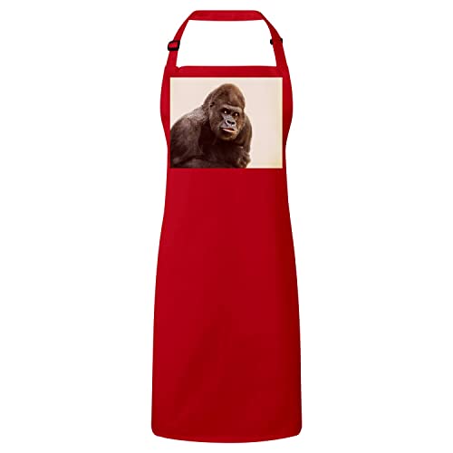 Tablier cuisine rouge motif gorille anti-taches pour passionné nature