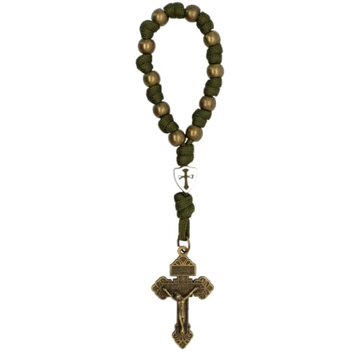 Paracord Decade Combat Rosary with Pardon Crucifix | Battle with the Power of Prayer | Great Catholic Gift | Spiritual Christian Protection (Green)
