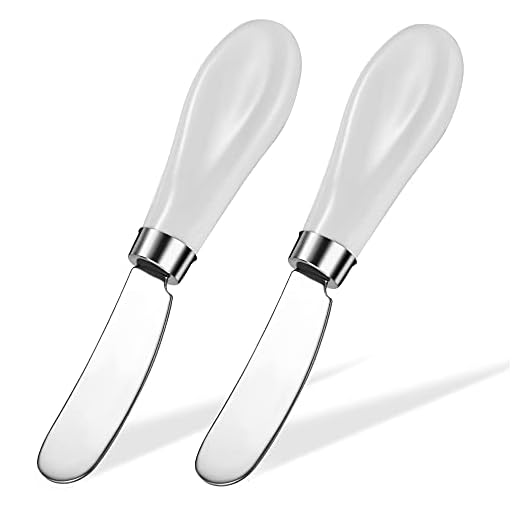 2 Pack Stainless Steel Butter Spreader Knife, Butter Knife with White Porcelain Handle, Cheese Butter Spreader Knives for Kitchen