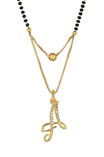 Gold toned typographic mangalsutra with letter A-image-44