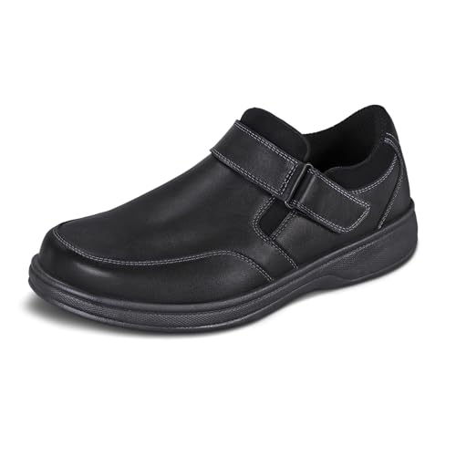 Orthofeet Men's Orthopedic Black Leather Zodiac Casual Shoes, Size 9 Wide