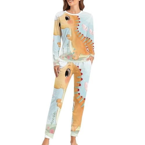 Pyjama femme dinosaure ensemble de nuit manches longues et pantalon sleepwear doux