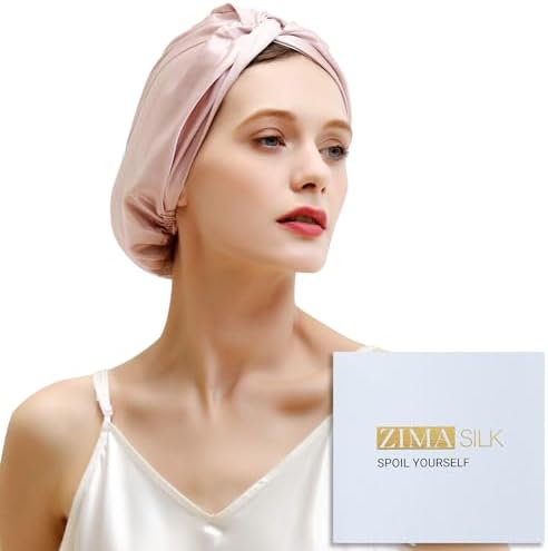 ZIMASILK 22 Momme 100% Mulberry Silk Bonnet for Sleeping Women, Pink