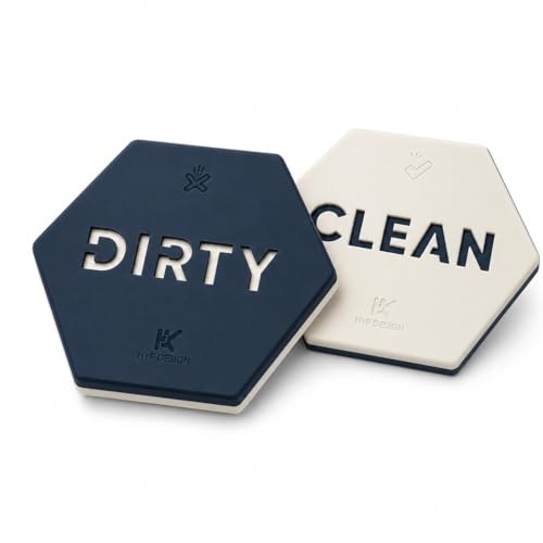 HYF DESIGN Clean Dirty Magnet for Dishwasher Flip Hexagon Sign Blue